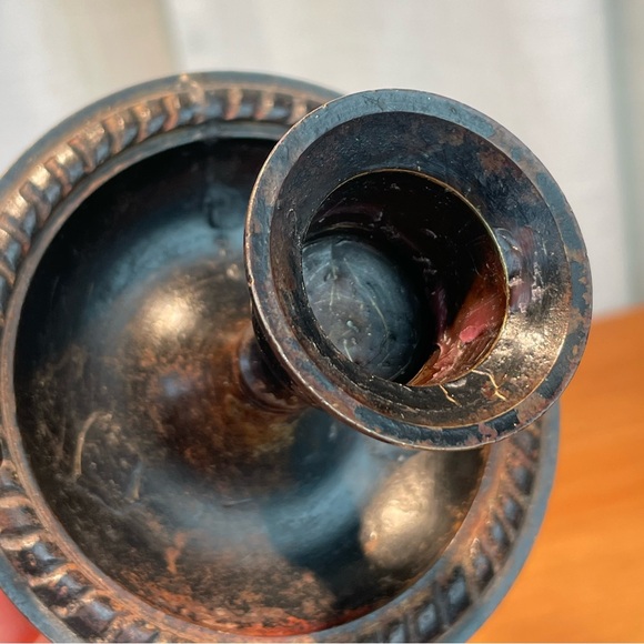 Antique Primitive French Cast Metal Handheld Taper Candle Holder Brown Vintage - Picture 9 of 16